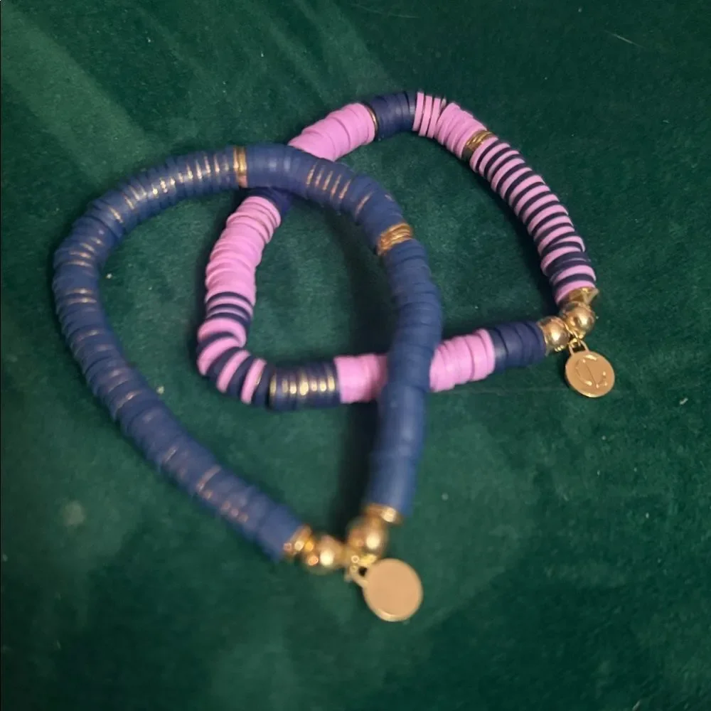 Blue and Purple Beaded Bracelets (2) Stretch with Gold Accents NEW (Set of 2)